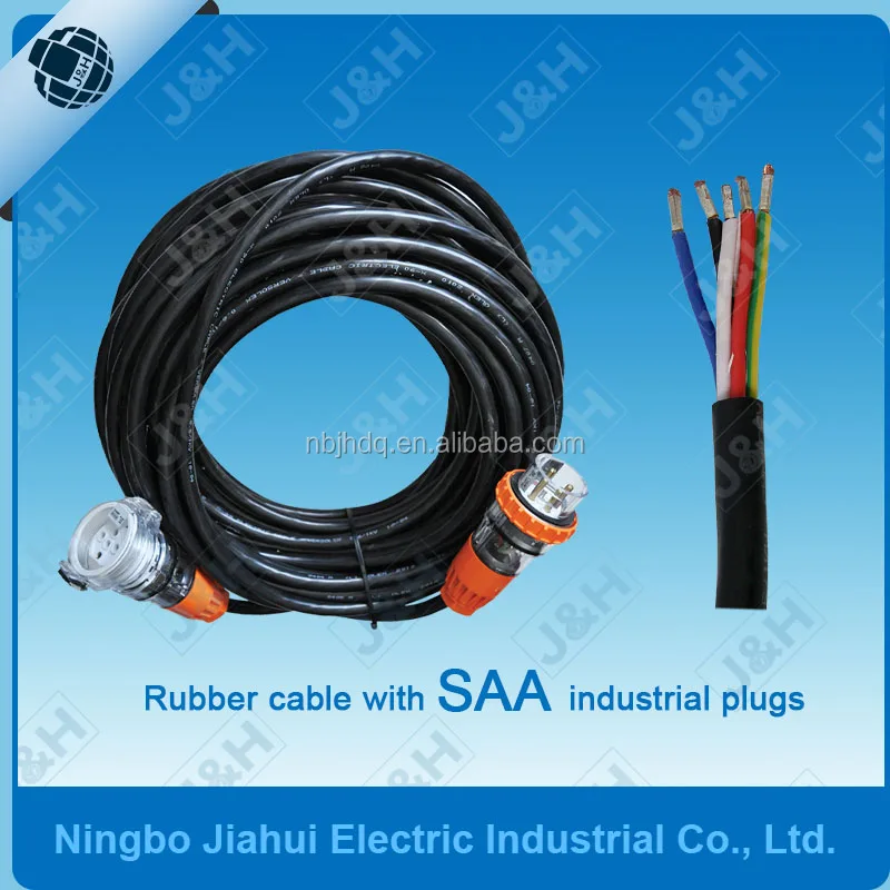 australian heavy duty flexible rubber PVC cable with industrial plugs, Australian certified extension cable with outdoor plugs