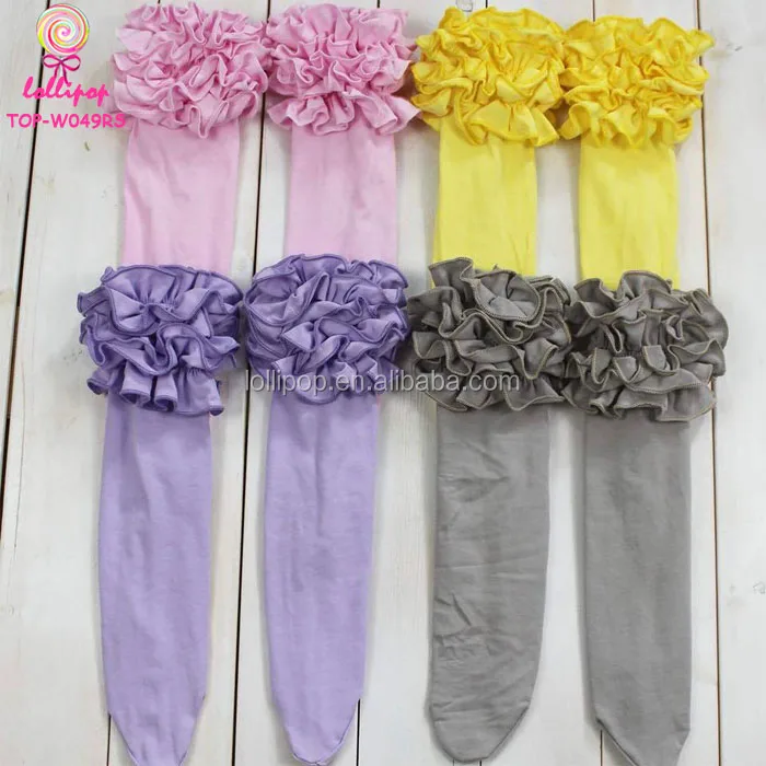 Wholesale Candy Color Cotton School Toddler Girls Ruffle Icing Socks Knee High Triple Ruffle Baby Boot Socks