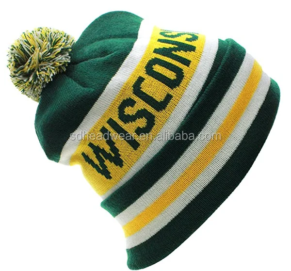 Custom Embroidery 100% Acrylic Sports Team Beanie Knit Bobble Hat