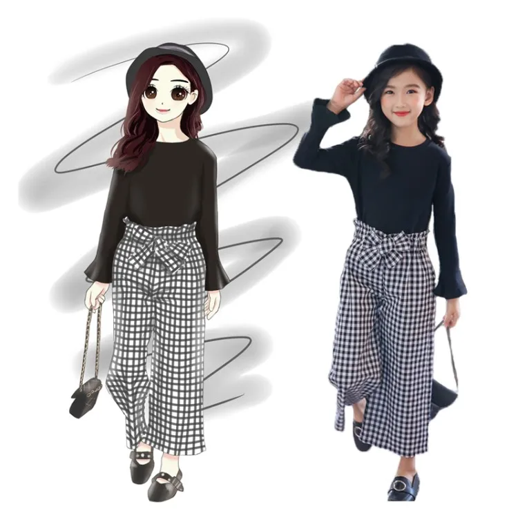 Hao Baby Han Edition Plaid Pants Cuhk Virgin Girls Wide-legged Pants Fall Fashion Leisure Suit Children Clothes Girls