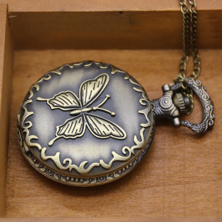Wholesale Antique Bronze Butterfly Pocket Watch Clock