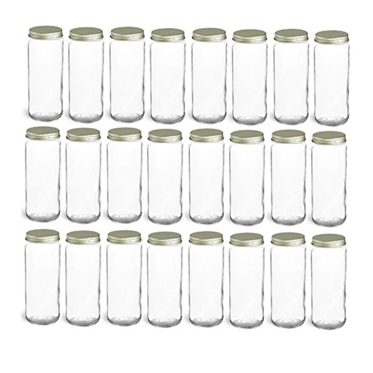 Hot sale 8 16 oz Glass Tall Mason Canning Jars with Black Silver and Gold Metal Lid