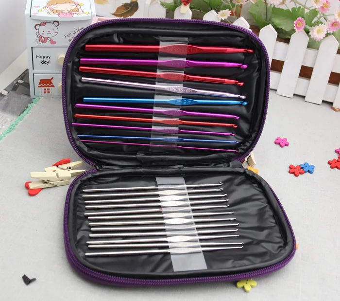 22pcs Multicolor Knitting Needles Mixed Metal Hook Crochet Template Kit TPR And Aluminum For Loom Tool Band DIY Crafts