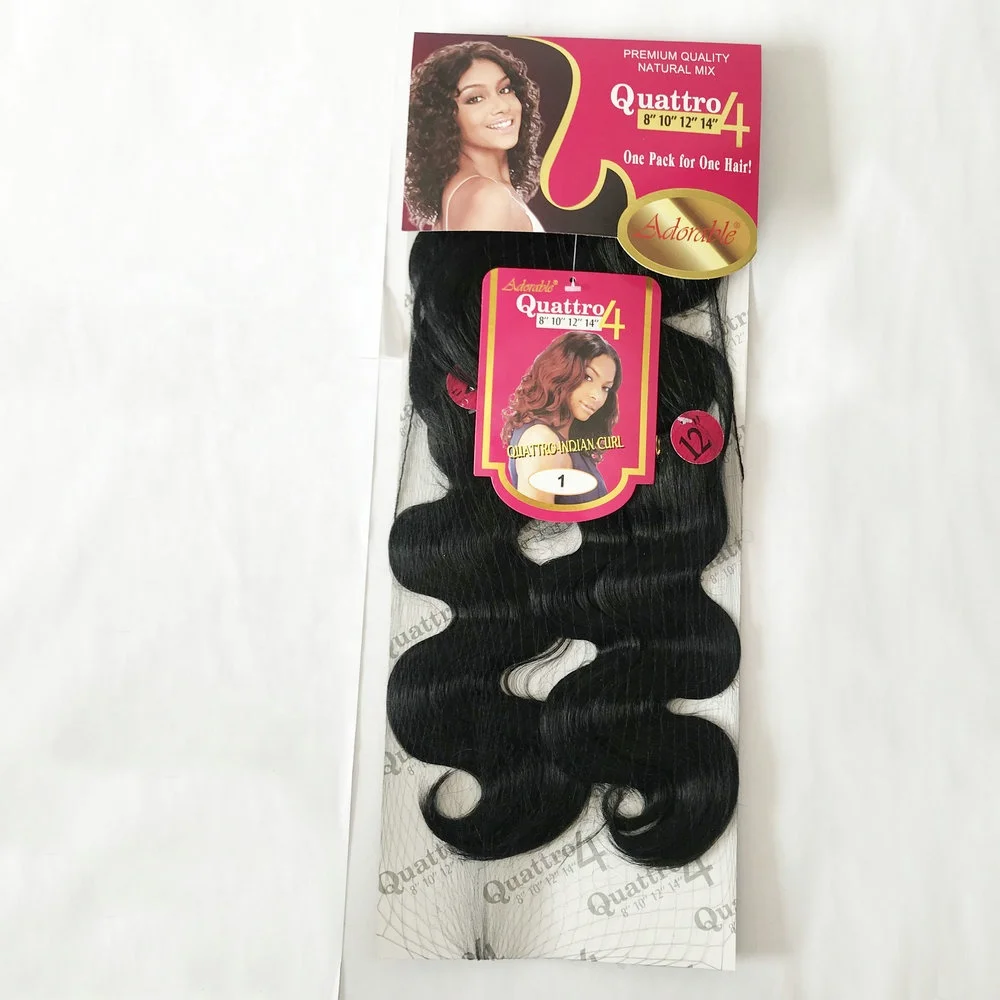 Best selling, Brazilian body wave 4pcs synthetic hair weaving bundles with 1pc synthetic closure,Quattro indian curl blend hair