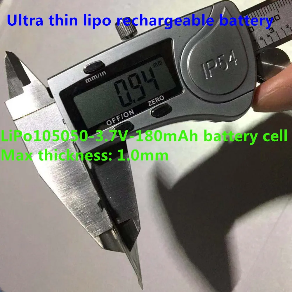 1mm ultra thin lipo battery 3.7V 105050 180mAh