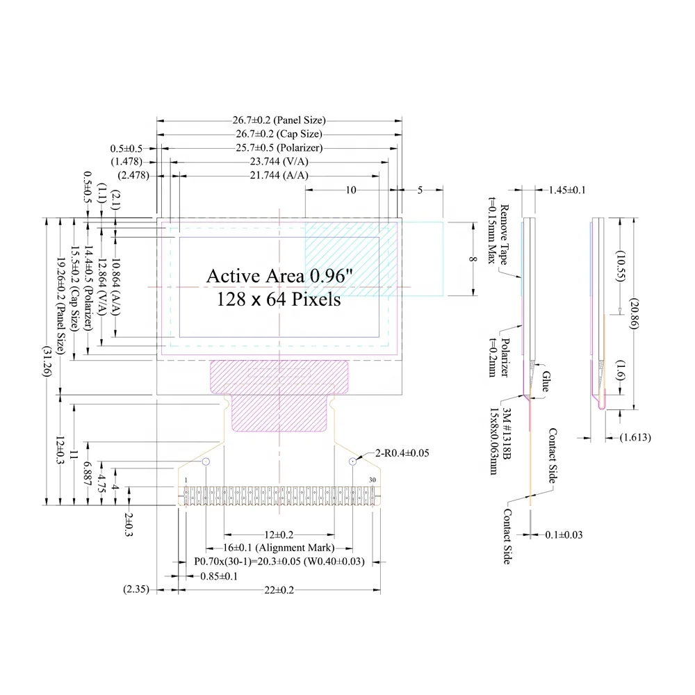 0.96 Inch 128x64 lcd display module SSD1306 driver 12864 oled screen