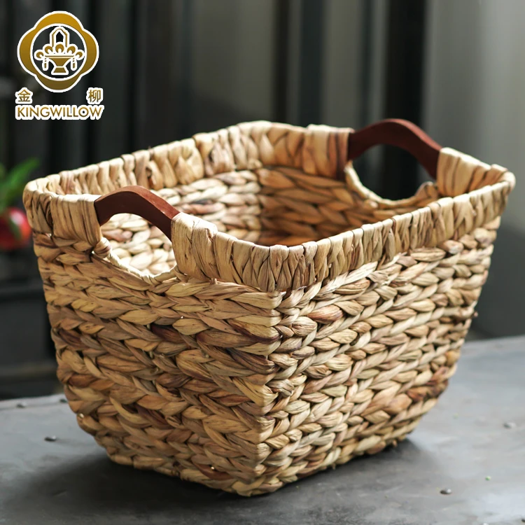 Handmade water hyacinth flower pot flower basket with handle