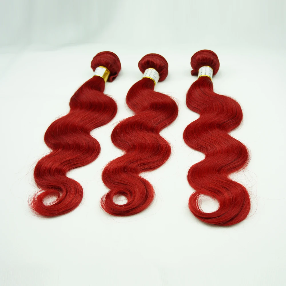 Unprocessed 100% virgin brazilian body wave red human closures weave hair bundles