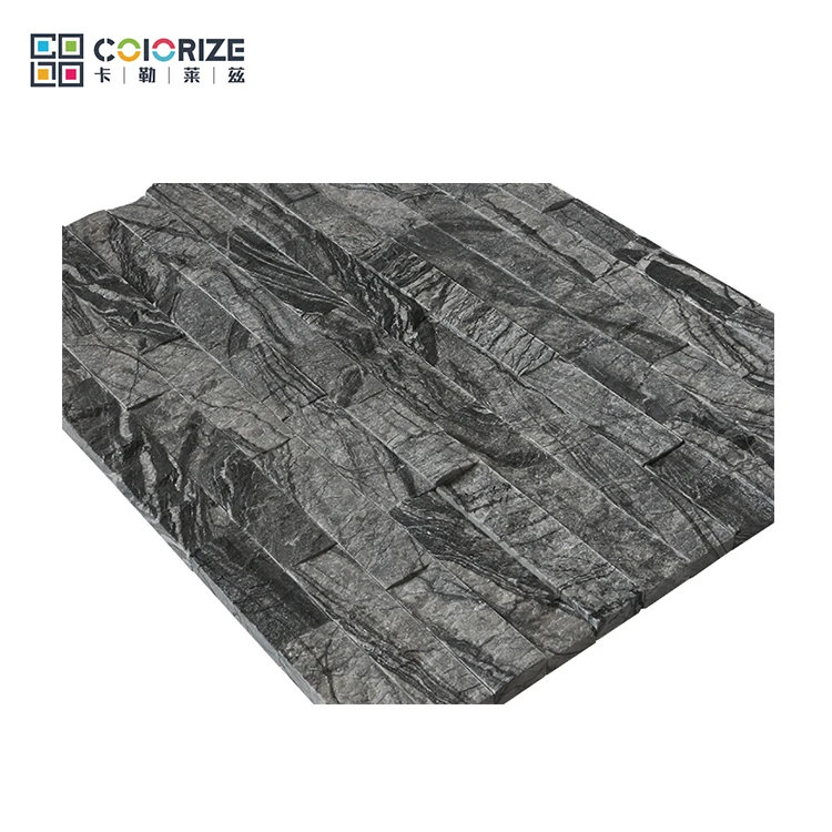 Custom black nature slate wall flat culture stone, black slate stacked cultural wall natural stone