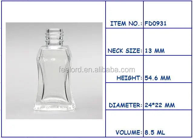8.5ml empty nail polish bottle FD0931 custom clear glass nail polish remover bottle design