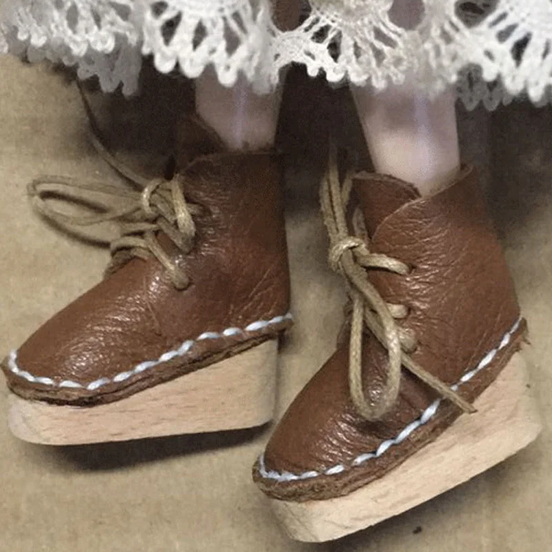 Handmade 100% real leather 3.8cm doll shoes for 12 inch Blythe Mini Size Doll Boots