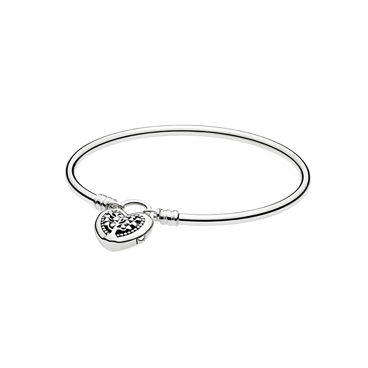 2018 China Factory 925 Sterling Silver Moments Bangle with Flourishing Heart Padlock Silver bracelet Jewelry with Heart Lock