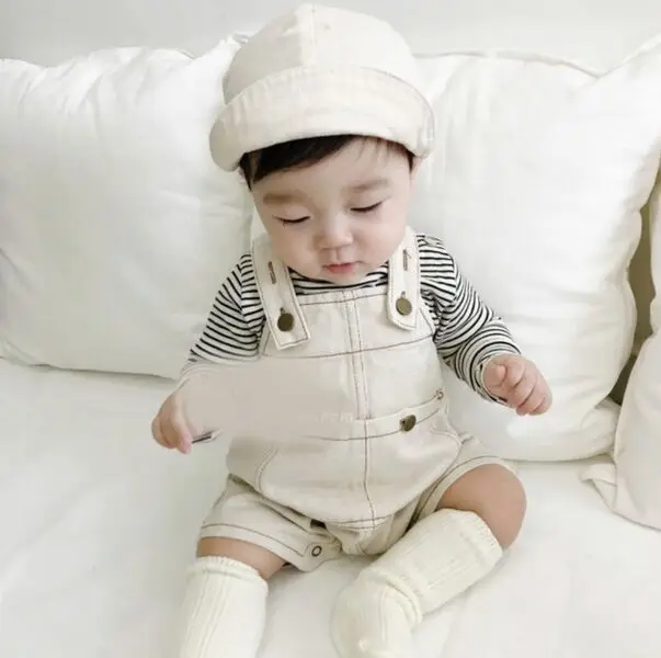 
0-4 Years Top quality baby denim jumpsuit cute suspender short jeans pants 