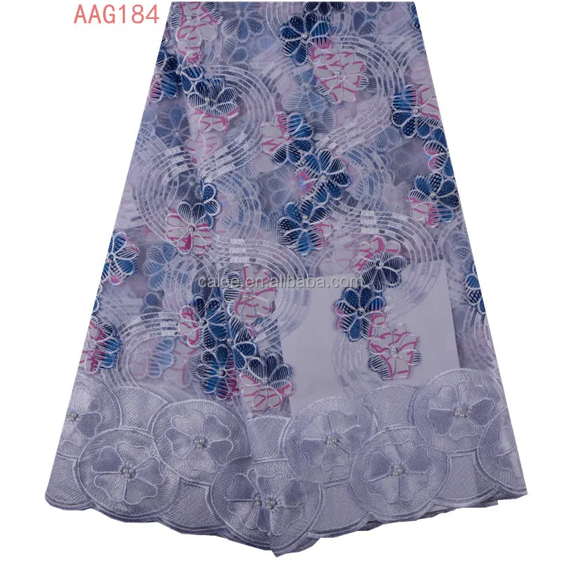 
Blue color 2018 Best selling Nigerian Wax Lace Fabric african 100% cotton wax lace printing fabric with beads 