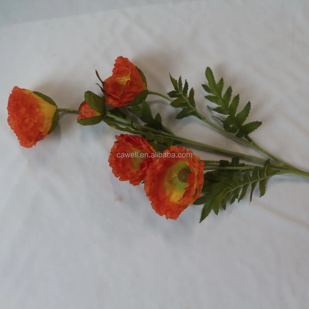 high quality wholesale real touch white red 5 heads big head silk plastic artificial poppy flower