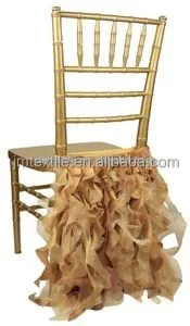 wedding decoration pure white chiffon chair curly willow ruffle chair sash