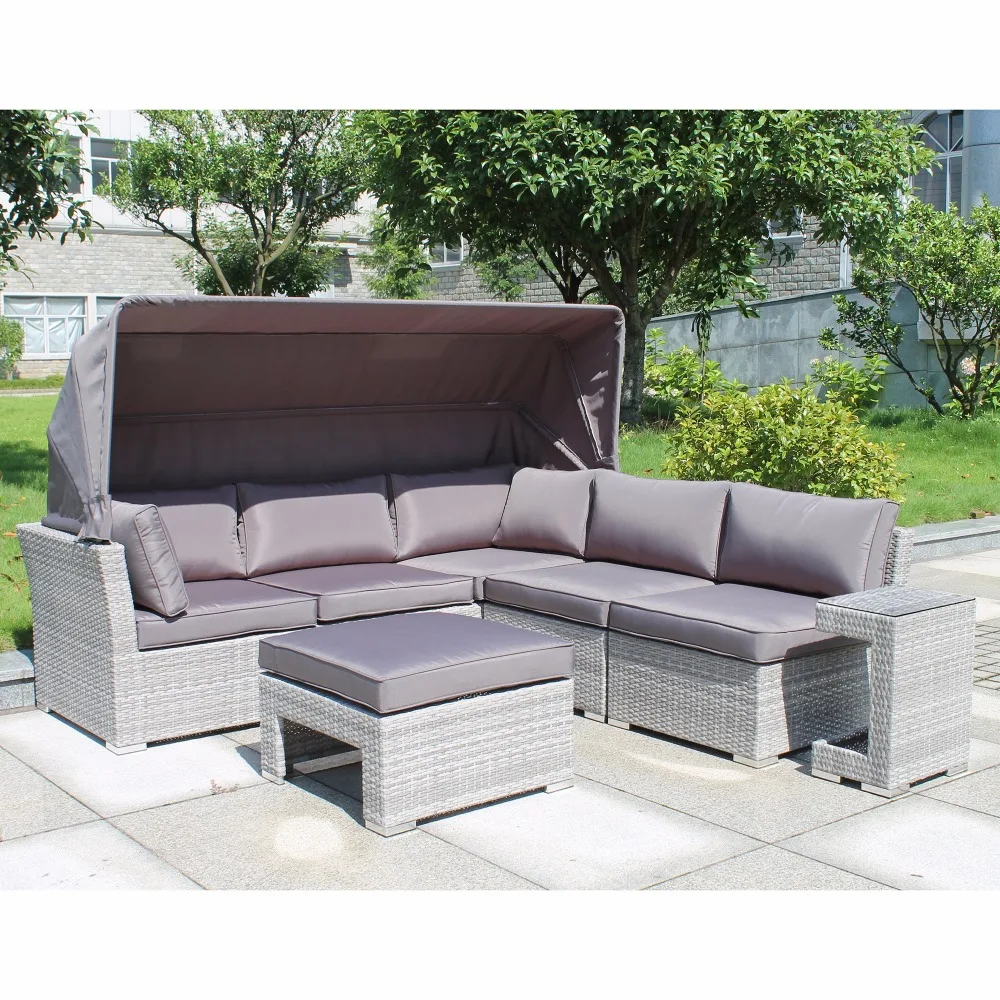 Hot selling garden furniture germany outdoor sectional wicker sofa set canopy