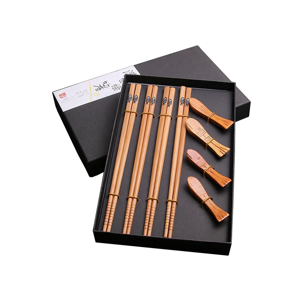 
reusable bamboo chopsticks and chopstick holder rest gift set wholesale 