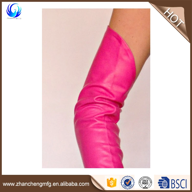 Pink Long Leather Opera Gloves