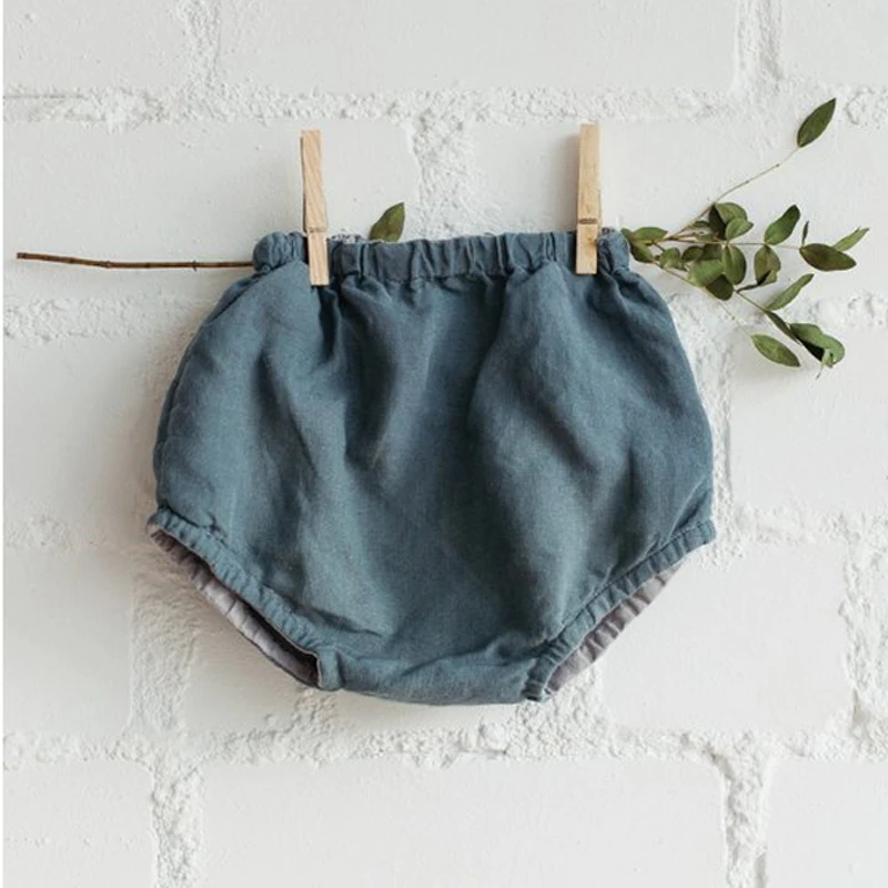 
INS popular Linen Ruffle Toddler Bloomer For Kids Girls Organic Cotton Infant Mini Shorts Diaper Cover 