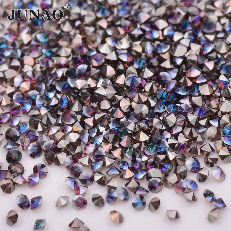 JUNAO 15 Color 1.2mm Gold Rainbow Mini Glass Nail Rhinestone Micro Strass Glitter Crystal Diamond Nail Art Decoration DIY