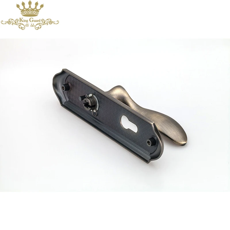 Security wooden door handle with plate lock set cheap lock set door lever handle sets bronze curved handle for mute