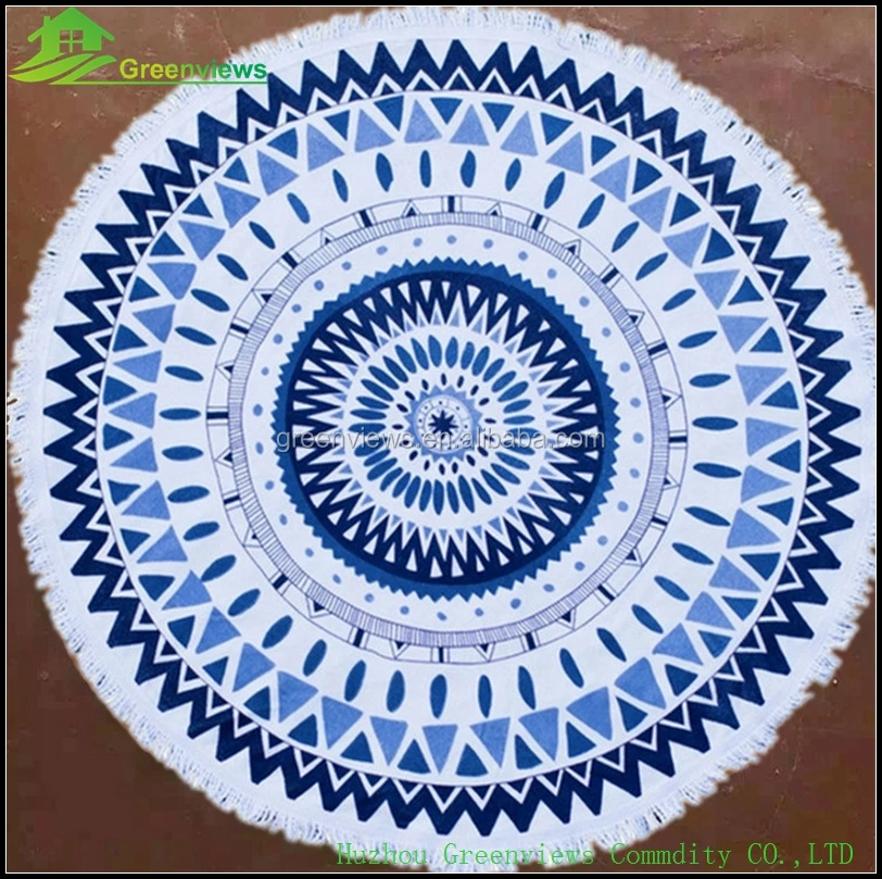 Sample China Manufacturer Custom 100% Cotton Print Design Your Own Beach Towel Round Beach Towel Cotton Donut Towel Round
