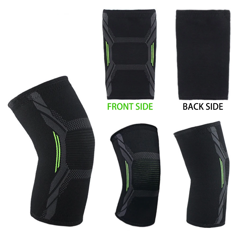 Low MOQ Custom Logo FBA Service Breathable Sports Compression Knee Brace Knee Protector Support Sleeve Pad Black+Green -1 Piece