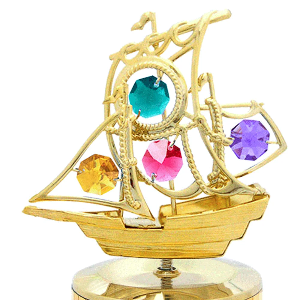 Crystocraft High quality gold plated sailboat decorated with Brilliant Cut Crystals music box for girlfriend gift