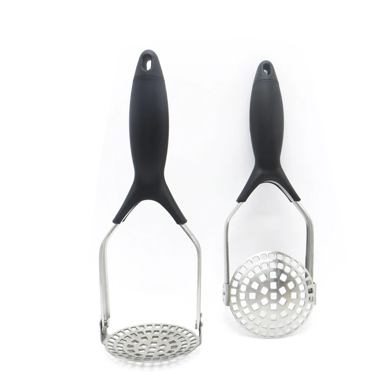Comfy Black Grip Handle Masher for Mashed Potatoes Vegetables and Fruit Handheld Garlic Presser