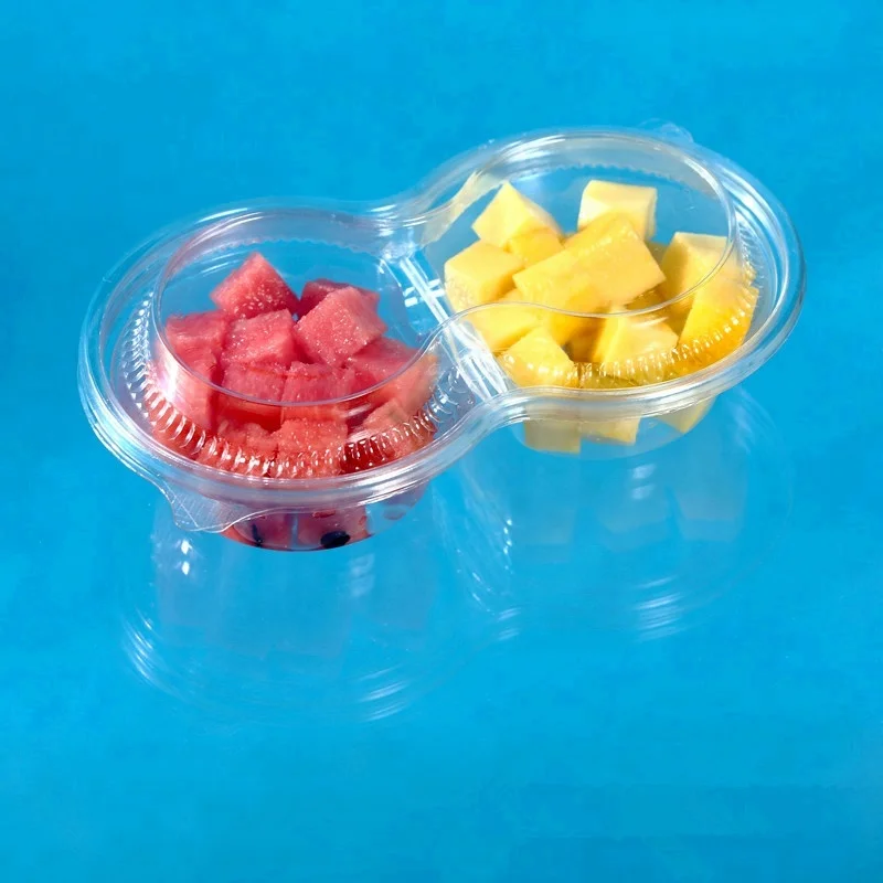 Special Design 2 Cells Plastic Clamshell Fruit Packaging Container Clear Blister Fruit Punnet With 2 Dividers Food Grade