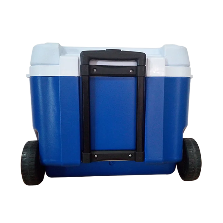 Plastic camping cooler box with wheels, keep foods fresh cooling box, barbecue foods storage