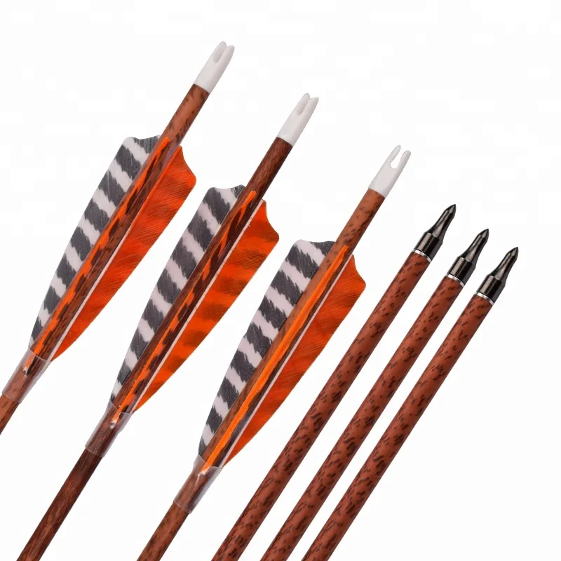Outdoor Traditional Bow Turkey Feather Wood Camo Archery Carbon Arrow