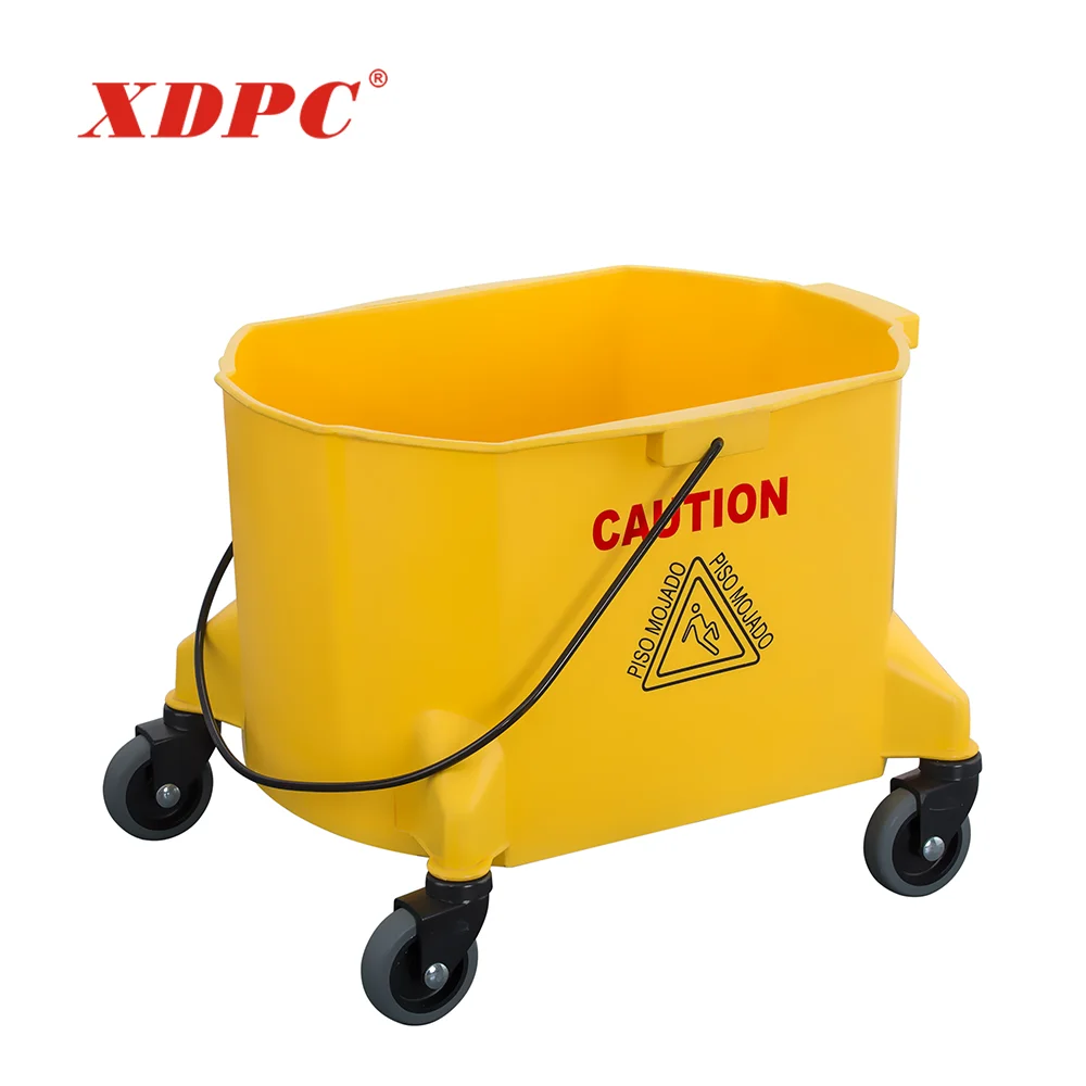 Commercial cleaning polypropylene pp plastic yellow mop squeezer basket bucket trolley cart with wringer