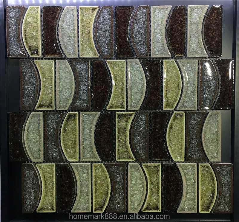 Kitchen Bathroom 1x2 Brick Green Pink Beige Ceramic Crackle Glass Mosaic Tile