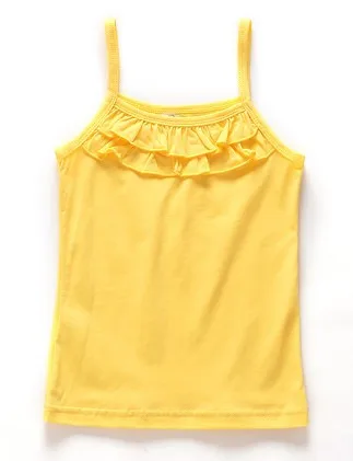 
Double stitch girls ruffle sling special pure red color kids tank top 