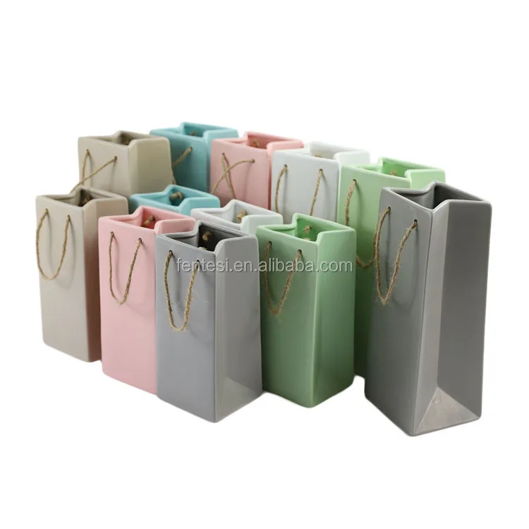 Bag shaped colorful porcelain modern ceramic floral vases wholesale