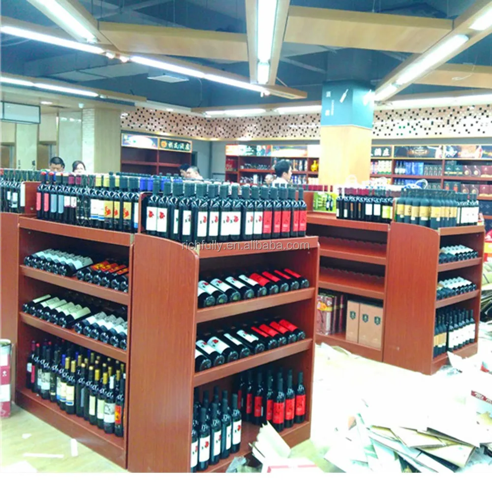 High Grade Full Wood Wine Alcoholic drinks display cabinet and liquor store shelving