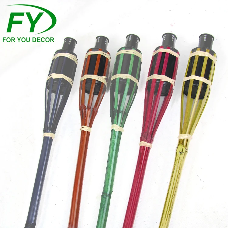 
Nature color bamboo garden tiki torches lights with black metal tank 