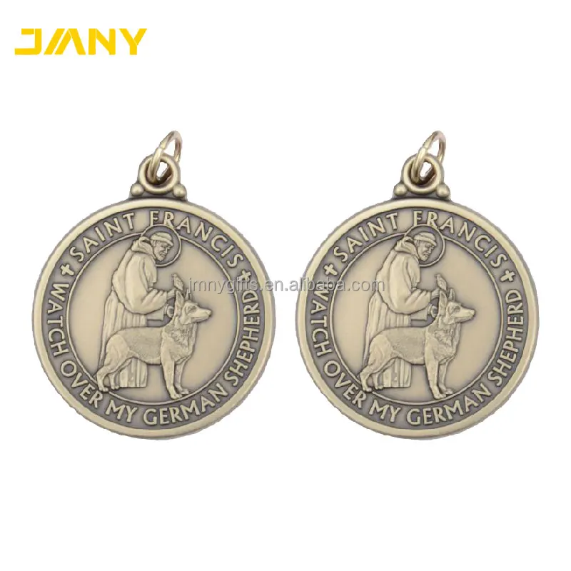 Personalized Antique Gold Plated St Francis Medal Pet Name Tags