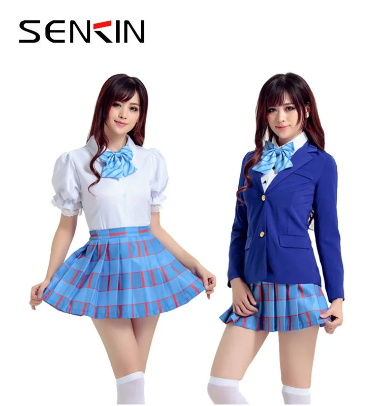 Custom spandex cotton school uniform cosplay costume blue uniforms