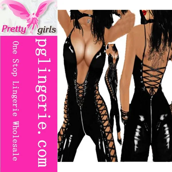 
Black Sexy Faux Leather Bodysuit Women PVC Tight Jumpsuit Outfit Leotard Lady Skinny Latex Catsuit M7199 