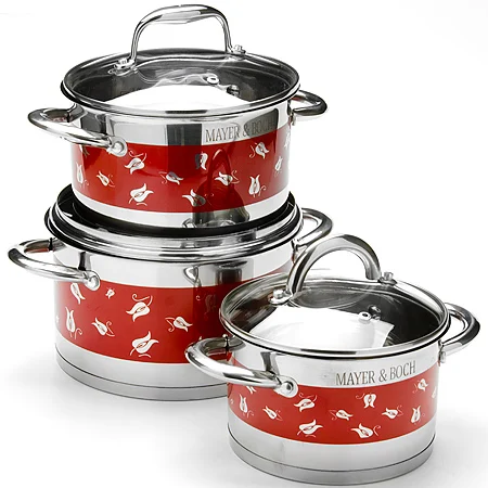 6Pcs Kitchen Queen Surgical Stainless Steel Cooking Pots Cookware Set With Dot Flower Pattern Painting