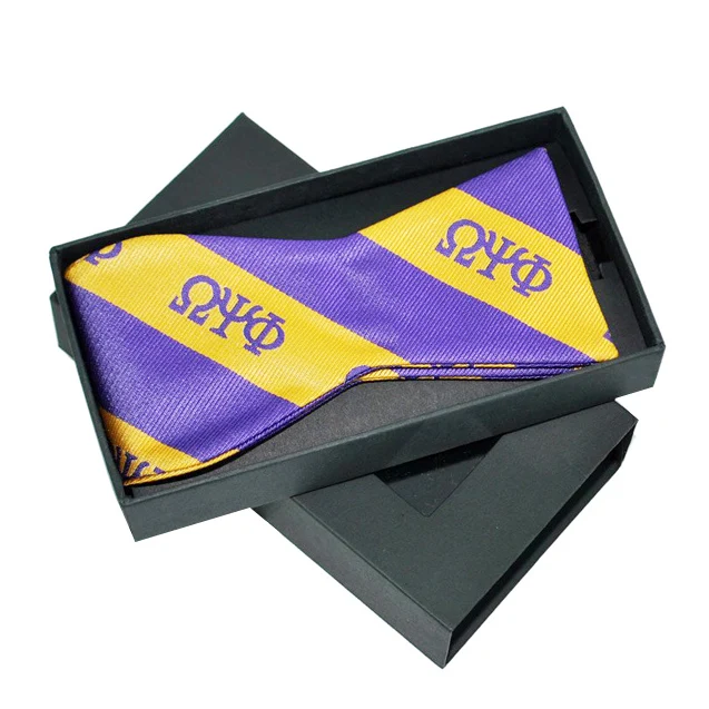 Custom Striped Mens Pre-tied Bow Tie And Self Tie Bow Tie And Pocket Square With Company Logo Designs Gift Box Set