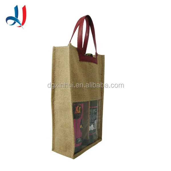 fashion Trade Assurance Wholesale Handled and Promotion Reusable Burlap Wine Glass Bag for 1 bottle or 2 bottles