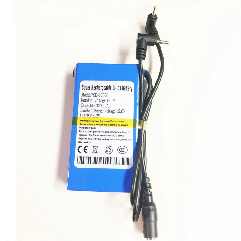 Factory customize 12V 3000mah rechargeable Li-ion battery pack with 2.5*0.7mm connector for Lan router,CCTV Camera