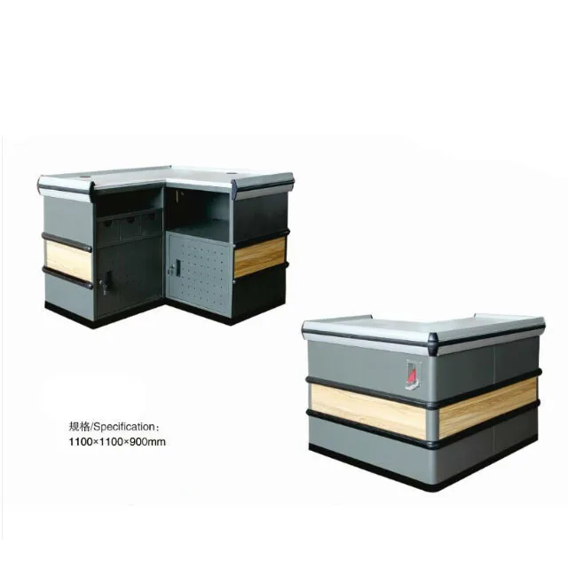 Supermarket Checkout Cash Counter Retail Check out Waiting Design  for sale metal and wooden checkout counter