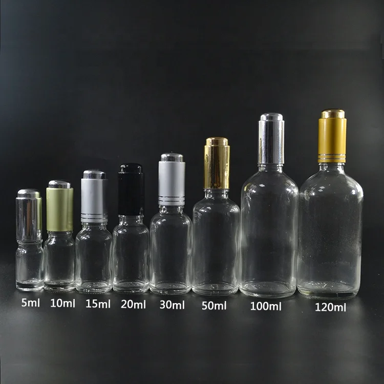 5ml 10ml 15ml 20ml 30ml 50ml 100ml essential oil transparent green amber Glass Bottle with bamboo press pump dropper pipette cap
