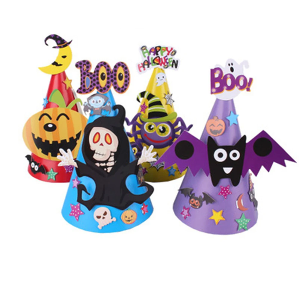 Бумажная шляпа для Хэллоуина, шляпа с летучими мышами и тыквой, шляпа ручной работы, бумажная шапка, украшения для вечеринки на Хэллоуин
