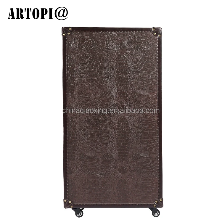 Vintage Luxury Decorative PU Furniture Bar Whisky Wine Drinks Shelf Display Cabinets With Casters